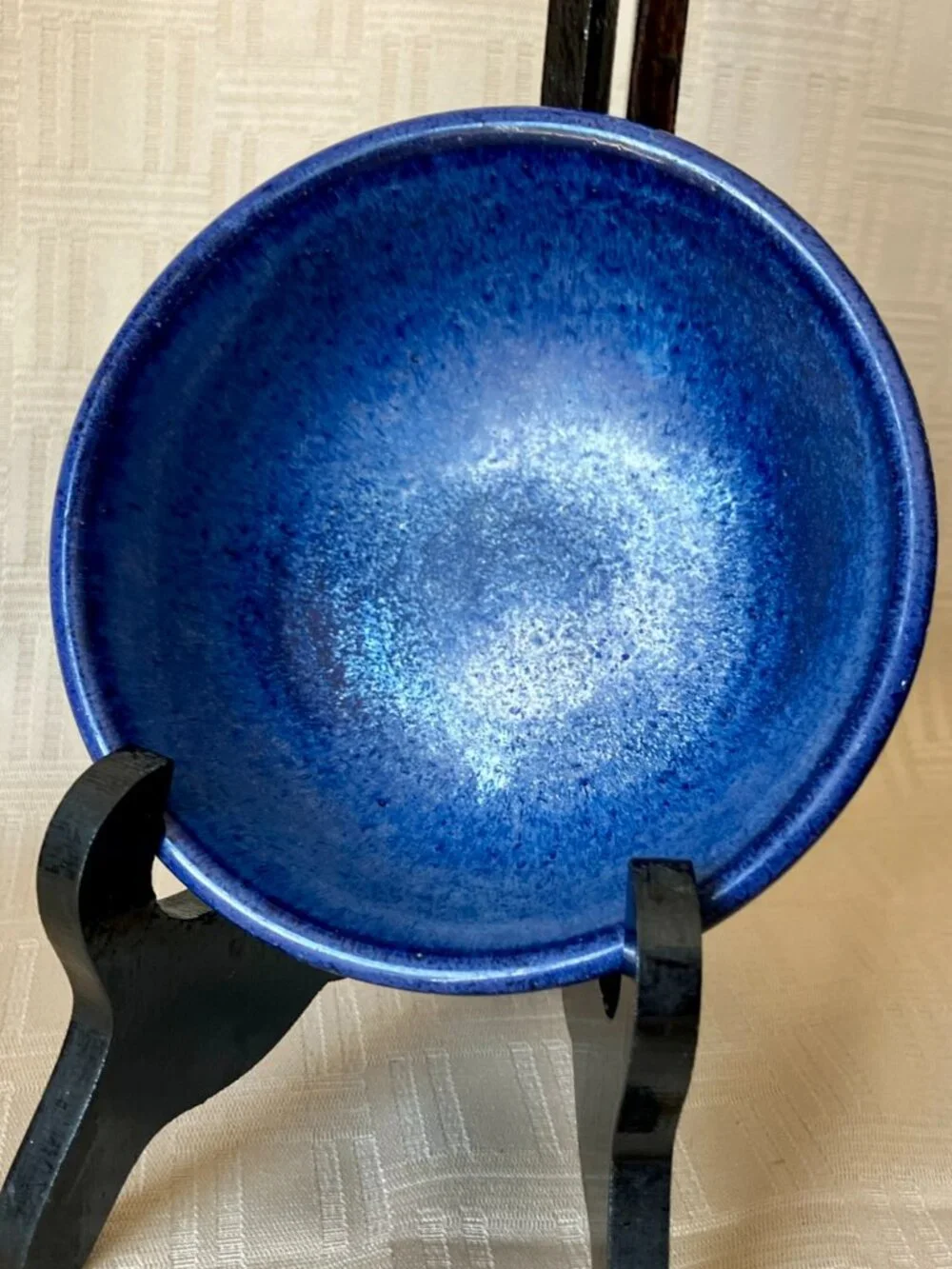 Set of 3 Studio Art Speckled Blue Violet Pottery Bowls Signed Hand Thrown Stonew